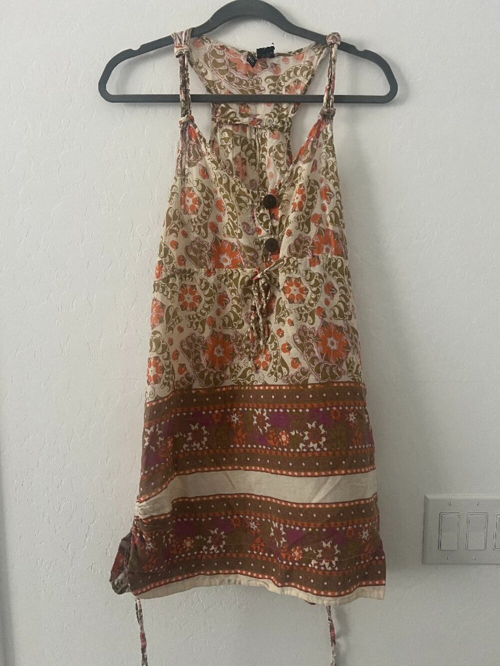 Y2K Boho Paisley Tunic Dress Cover Up Medium Festival Fairy Grunge Beach Resort